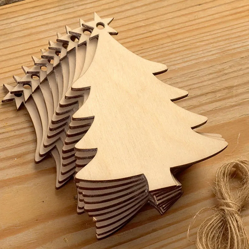 50pcs Mixed Wood Wooden Snowflakes Xmas Trees Snowman Christmas