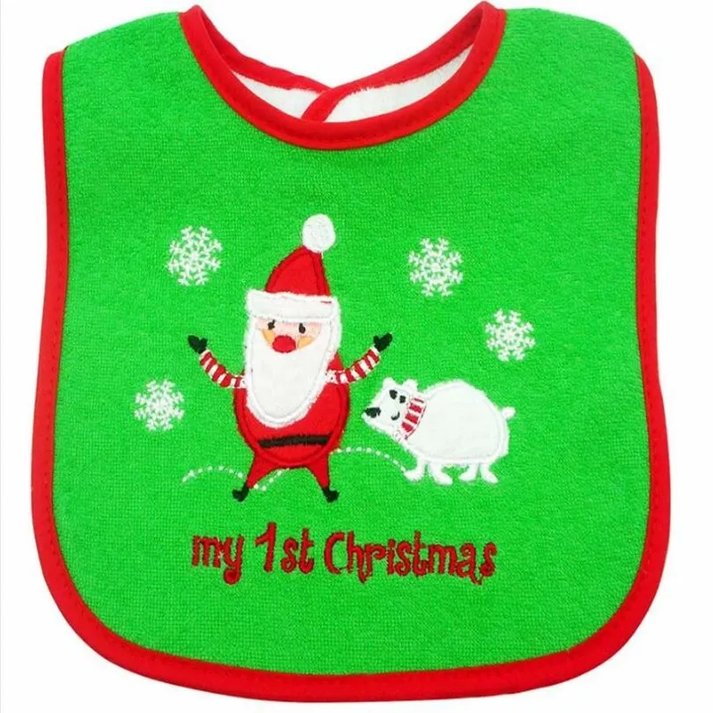 Baby Christmas Bibs Soft Cotton Santa/Bear/Snowman Embroidered Towels