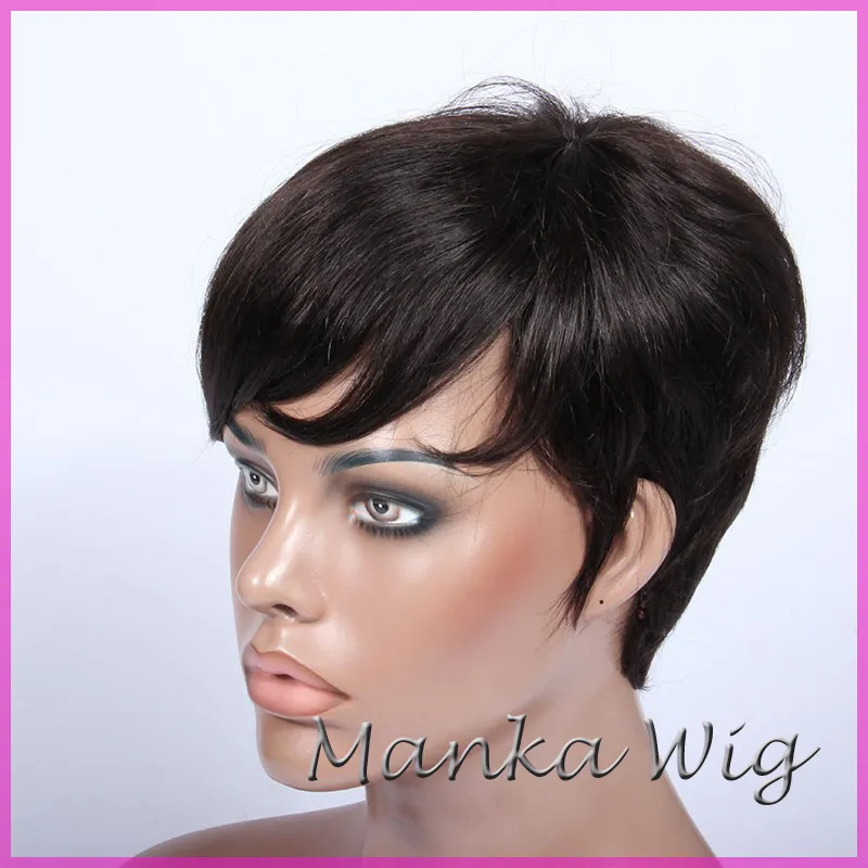 Perucas de cabelo humano rihanna estilo máquina feita peruca glueless estilo Rihanna perucas de corte curto para as mulheres negras