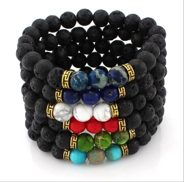 Bracelet en pierre de lave noire Naturel Naturel Chakra Lava Bead Aromathérapie Essential Diffuseur Bracelet pour femme