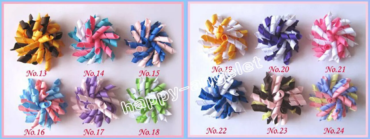 baby flower hair bows 3.5" Korker Hair bow, hairs clips, grosgrain ribbon bows Corker satin hairband flowers PD007