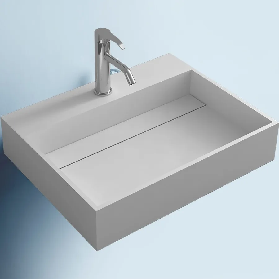 Évier de salle de bains rectangulaire en pierre à Surface solide, lavabo à comptoir et vestiaire à la mode, lavabo en pierre mate ou brillante RS3833