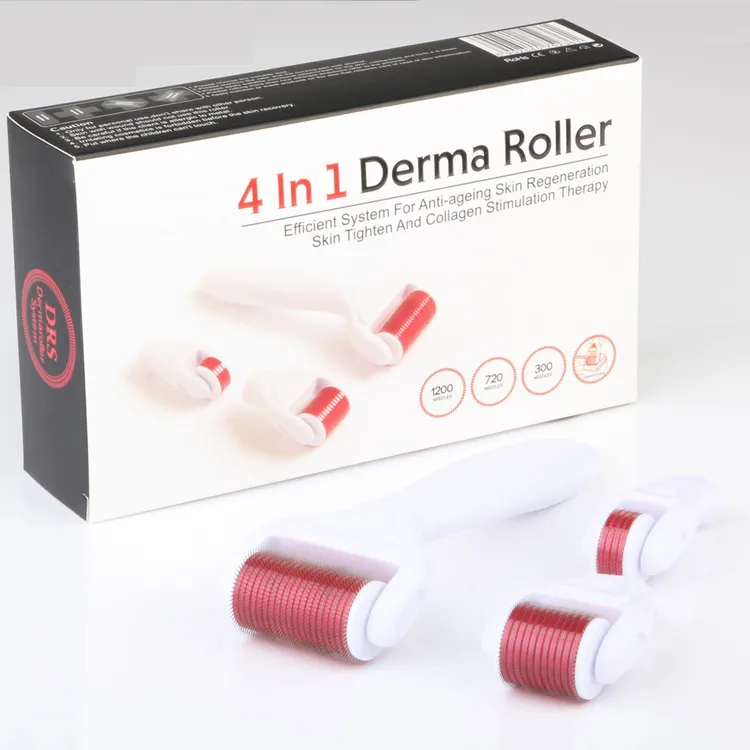 4 em um rolo de microagulhas DRS Derma Rolo com três cabeça 1200 + 720 + 300 agulhas Kit de rolo Derma para remoção de acne