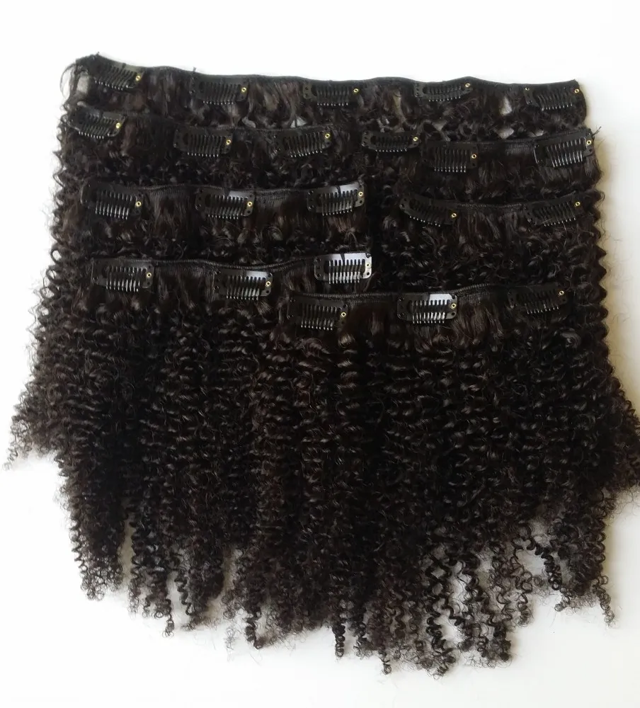 Afro Kinky Curly Russian Clip in Hair Extensions Natural Black 3C, 4A, 4B, 4C Clip Human Hair G-Easy Hair Products