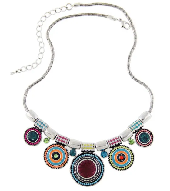 2015Nuova collana girocollo moda collares etnici vintage placcato argento colorato ciondolo con perline collana di dichiarazione per gioielli da donna