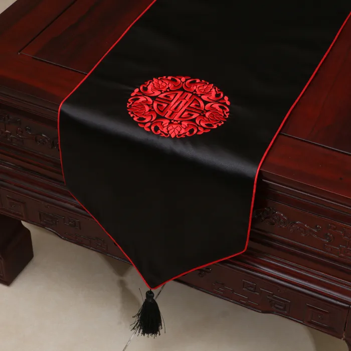 Вышивка долго элегантный дамасской таблицы бегунов для свадьбы украшения стола высокого класса китайский шелк атласная скатерть Бегун 200x33 см