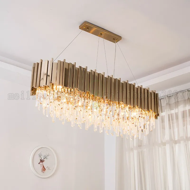 Be160 nordisk modern kreativ järn guld villa kristall ljuskronor vardagsrum lampa ljus lyxig cirkulär / ellipse hänge lampor belysning