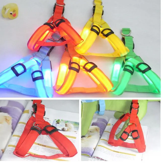 Glow LED 깜박이 라이트 개 목걸이 애완 동물 벨트 Harness Leash 테더 개 가죽 끈 5 색