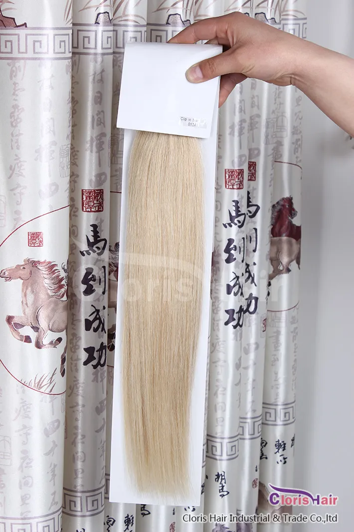 人間の髪の拡張におけるベストセラーの厚いクリップフルヘッド70g100g120g自然ヨーロッパのレミークリップエクステンション＃613ブリーチブロンド