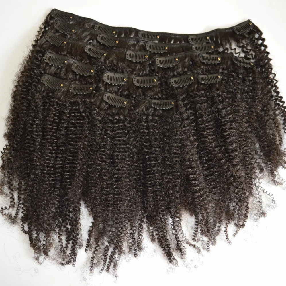 Afro Kinky Curly Russian Clip in Hair Extensions Natural Black 3C, 4A, 4B, 4C Clip Human Hair G-Easy Hair Products