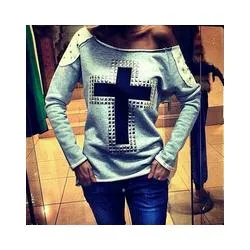 2015 new fashion women hoody moleton personality cross printed casual pullover sweatshirt rivet design swag chandal mujer