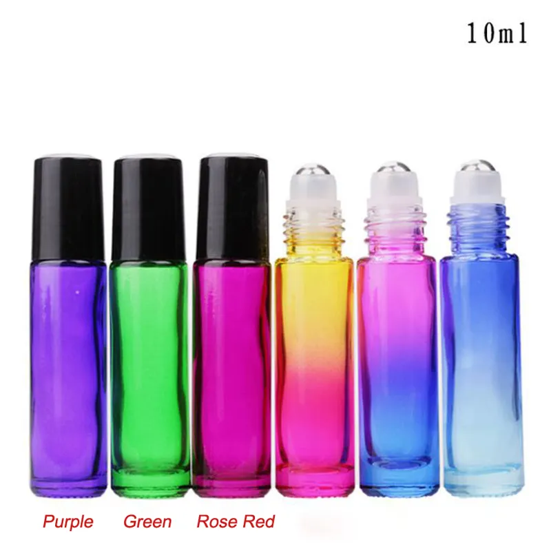 Hot Selling 10 ml glazen fles roll op lege geur parfum etherische olieplessen met metalen balrol zwart plastic dop