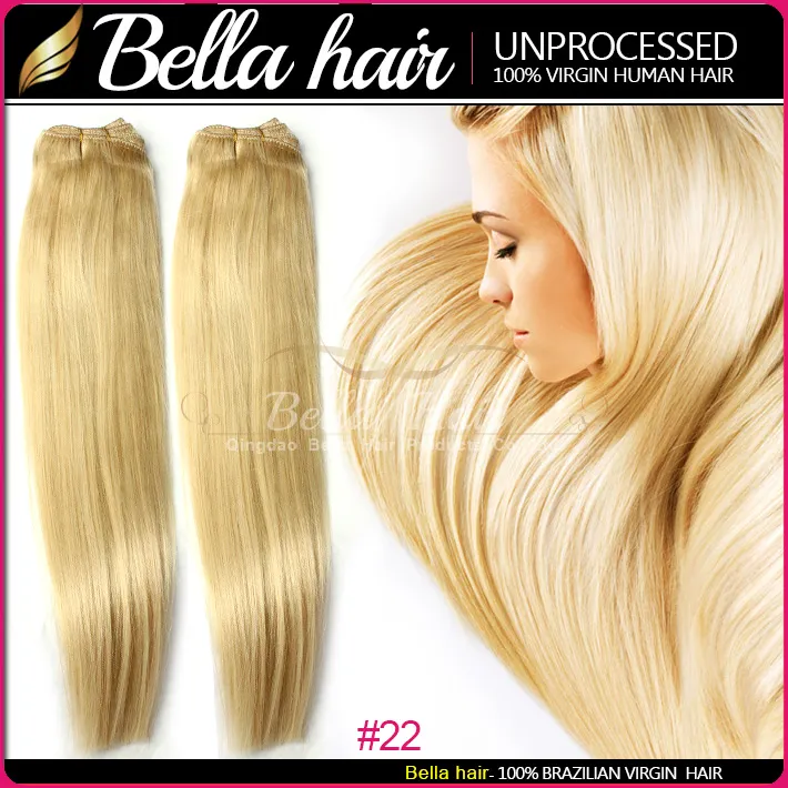 2 stks / partij Gratis Verzending 14-24 inch Braziliaanse Maleisische Indiase Peruaanse Haar Blonde Menselijke inslag Haarextensions 100g / P Bella Haar