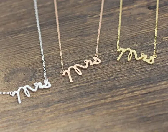 Gold Silver Simple Dainty Mrs Necklace Small Stamped Word Initial Necklace Love Alphabet Letter Necklaces