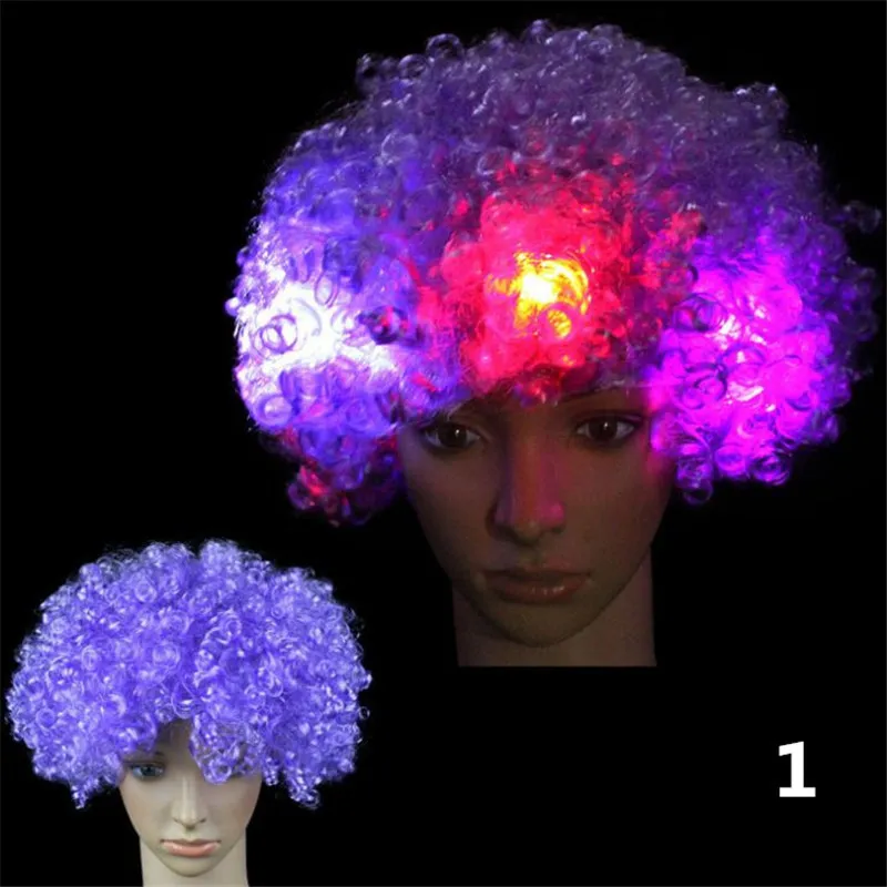 Färgglada Led Big Hair Clown Cosplay Vågig LED Hår Paryk Party Props Funny Fans Circus Carnival Glow Christmas Gift OUC2145