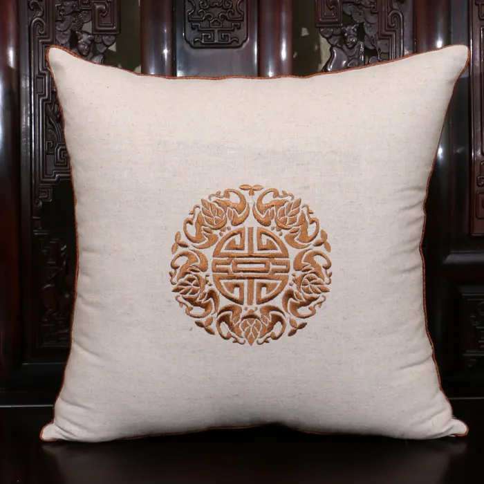 Latest Embroidered Lucky White PillowCase 18 inches Chinese style Natural Cotton Linen Cloth Art Zipper Cushion Covers for Seat Chairs Couch