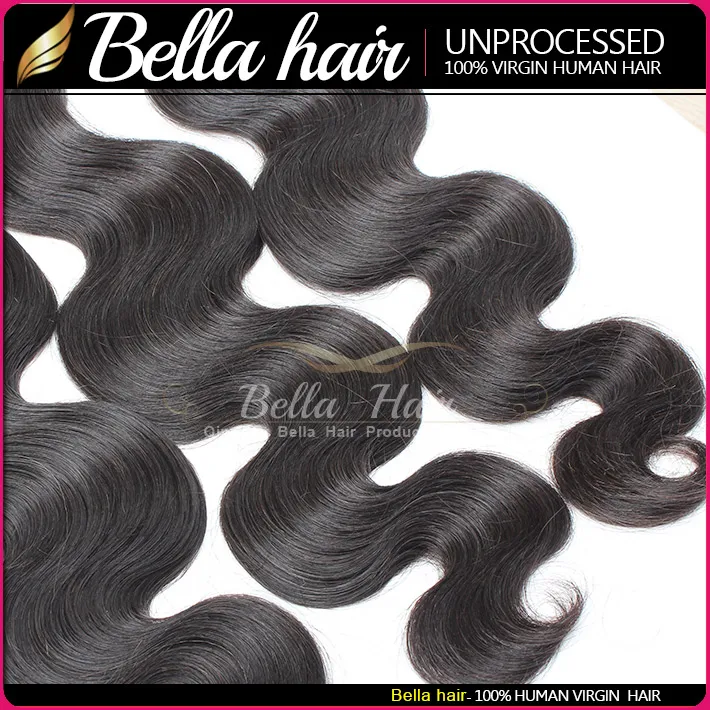 BellaHair Human Hair Dyeable Bleachable 9A Bundles Peruvian Weave Extensions Natural Black Color Double Weft 3-Body Wave