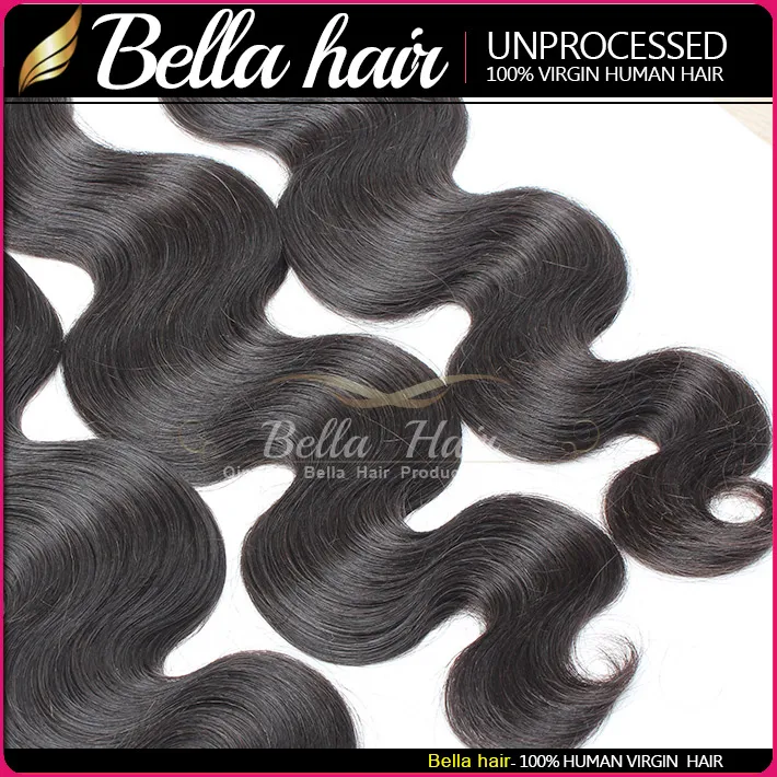 Bellahair Human Hair Dyable Bleachable 9A Bundle Peruvian Weave przedłużenia Naturalne czarne kolor podwójny wątek 3-fala ciała