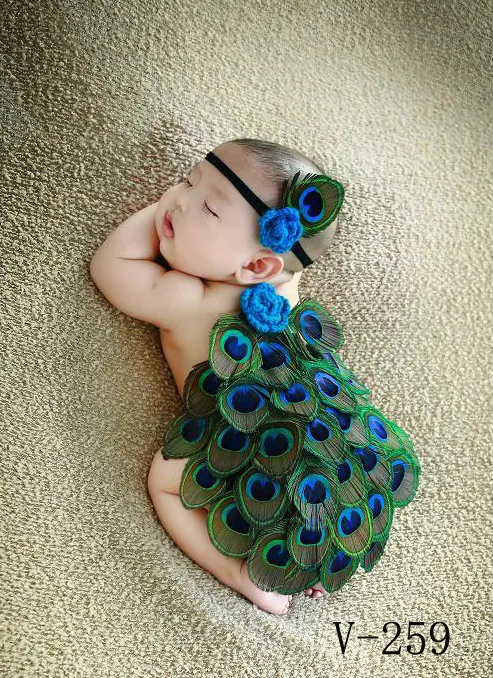 Best selling baby photography costume baby full moon peacock costumes and hair with photo props