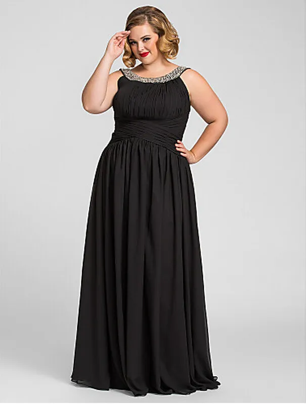 Sexy plus size A-lijn juweel vloer lengte chiffon avond / prom jurk met sjaal