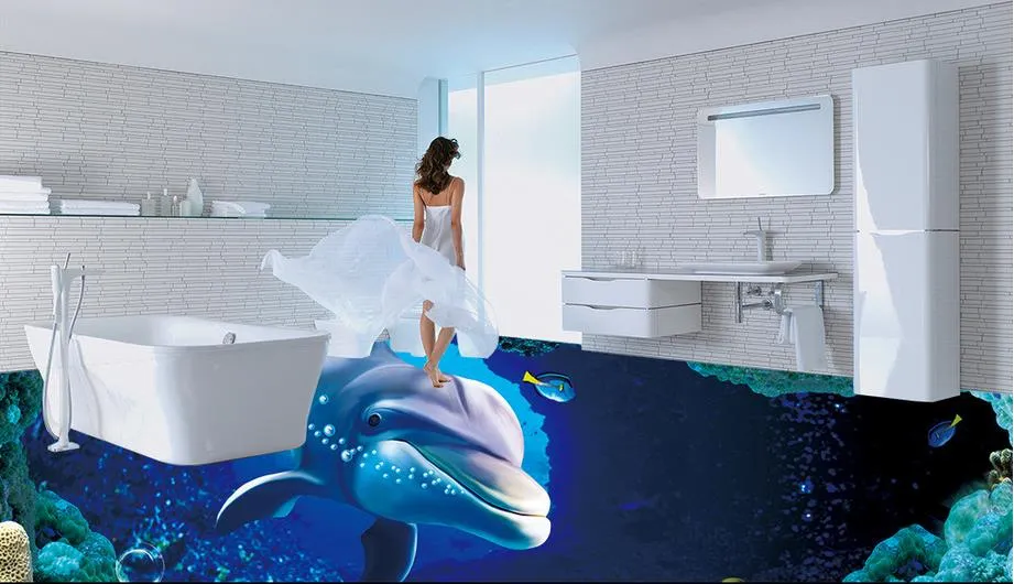 3D Marine World Dolphin PVC Vinyl Bathroom Flooring For Bathroom From