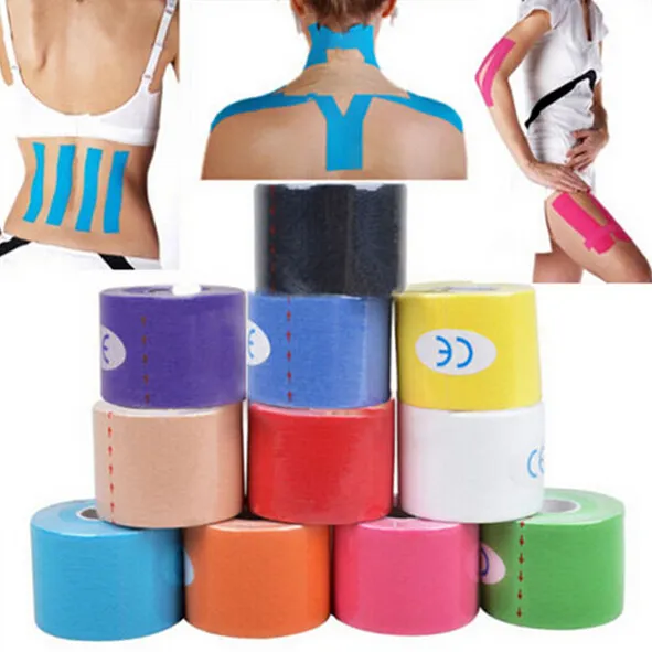 Retail 5cm * 5m Kinesiologi Kinesio Roll Bomull Elastisk Lim Muskel Sport Kinesiologi Tape Bandage Physio Strain Skada Support Kneepad
