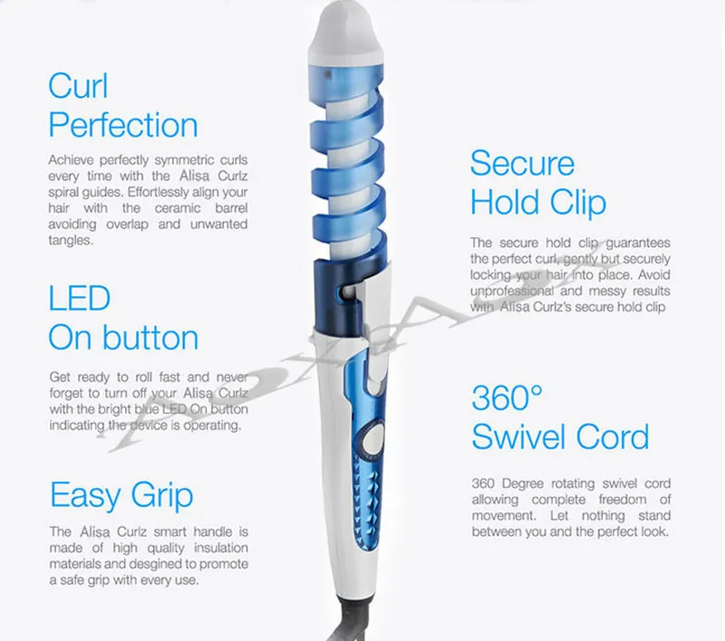 New Útil Hair Salon espiral Ceramic Curling Iron modelador de cabelo DIY Viagem US / EU / AU / UK plug DHL / 