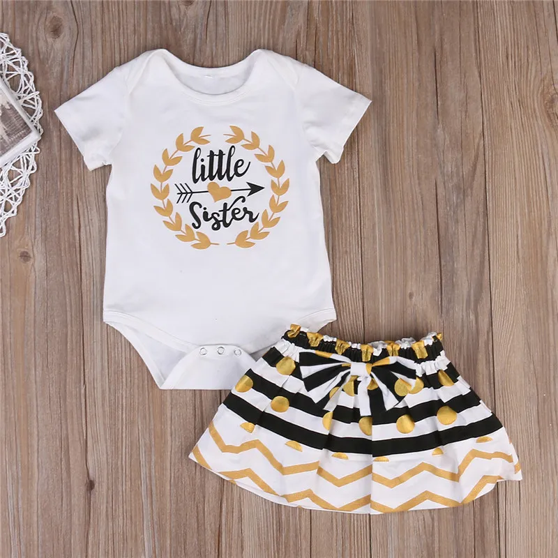 Småbarn kläder baby kläder barn tjejer kläder set storasyster t-shirt kjol lilla syster romper mini kjol matchande outfit set boutique