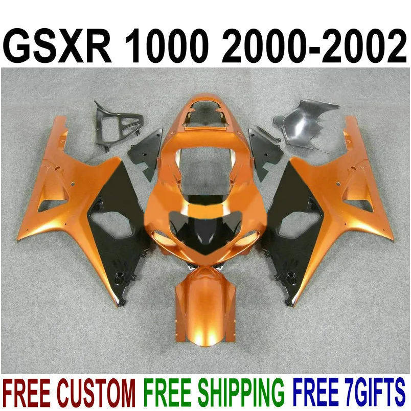 ABS SUZUKI GSXR1000 용 페어링 세트 K2 2000 2001 2002 검정색 갈색 플라스틱 페어링 키트 00 01 02 GSXR 1000 V16S