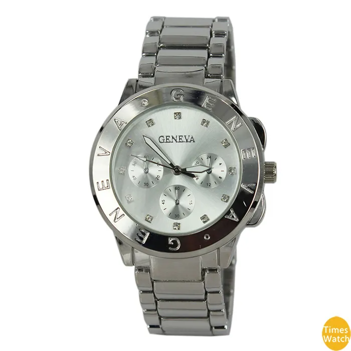 Top Quality 2015 New Geneva Watches Women Alloy Band Quartz Watches Men Gold Watch Brand Analog Watches