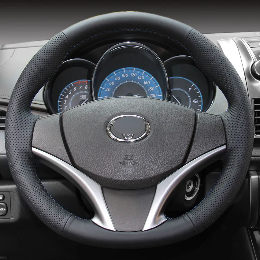 Steering wheel cover Case for Toyota Yaris L 2014 VIOS Genuine leather DIY Hand-stitch Car styling Interior decoration