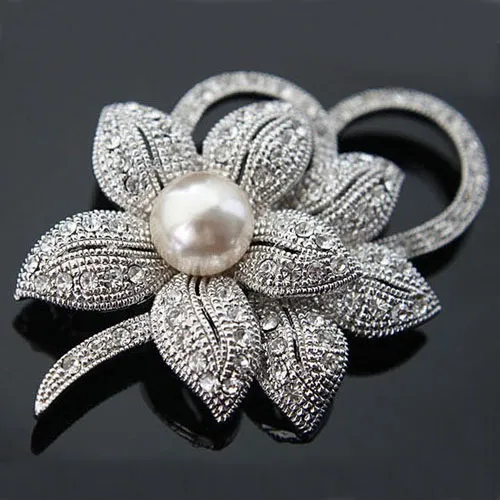 Élégant ton or cristal et perle grand arc en forme de femmes Costume de fête broche femmes mariage Bouquet mode broches broches vente chaude