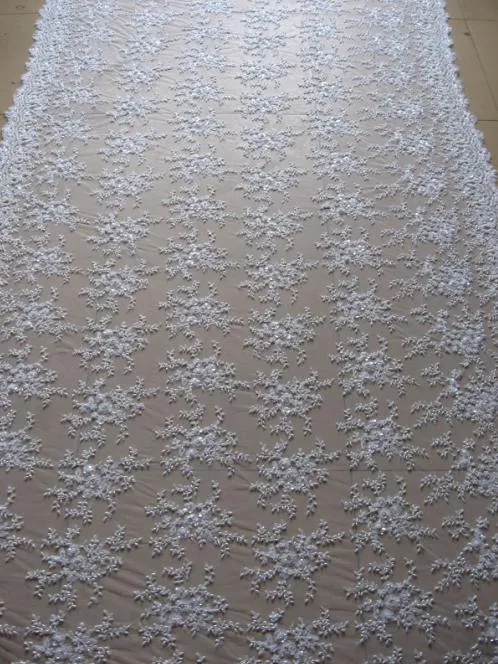 1 jard Luksusowy Francuski Koronki Tkaniny 3D Zroszony Zroszony Haft Rhinestone Koronki Tkaniny Materiał Dress