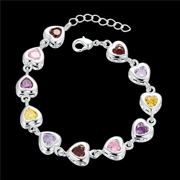 Hot christmas sale 925 silver Stones Heart Bracelet DFMCH368, Brand new plated sterling silver Chain link gemstone bracelets high grade