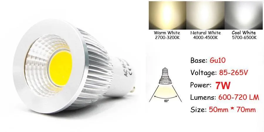 LED spotlight Super bright COB GU10 Led 9W bulbs light 60 angle dimmable E27 E26 E14 MR16 warm/pure/cool white