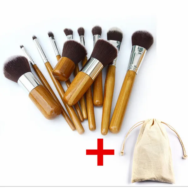 Profissional escova 11 pçs / lote bambu lidar com pincéis de maquiagem, 11 pcs make up brush set cosméticos escova kits ferramentas