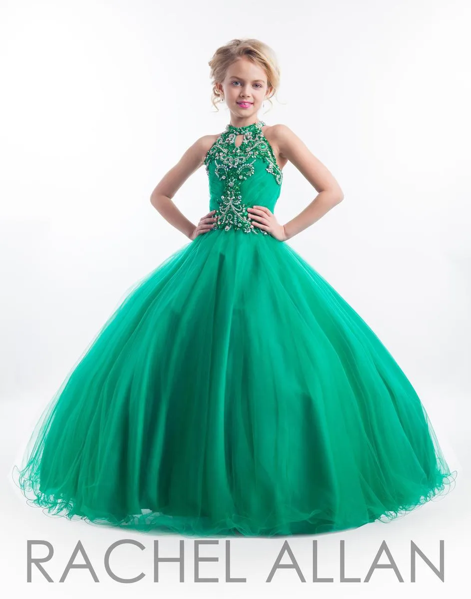 2020 Goedkope Meisjes Pageant Jurken voor Tieners Hoge Sleutelhang Hals Crystal Pearl Beades Green Long Size 13 Party Long Kids Flower Girl Glowns