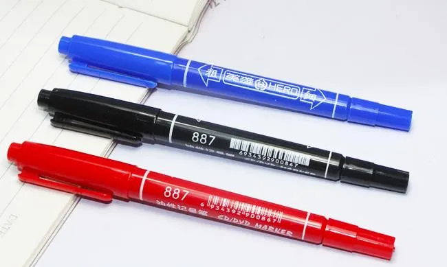 HERO Painting Pens Hook line penna Vattentät färgfast CD-märkpenna 2 huvuden oljig Konst Ritmärkpennor med penna röd blå svart