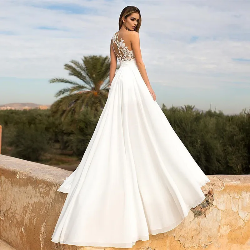 ملابس زفاف الشاطئ الشقوق الرقبة عالية الرقبة الرباط العباءات Boho Bridal Gowns Vestido De Novia