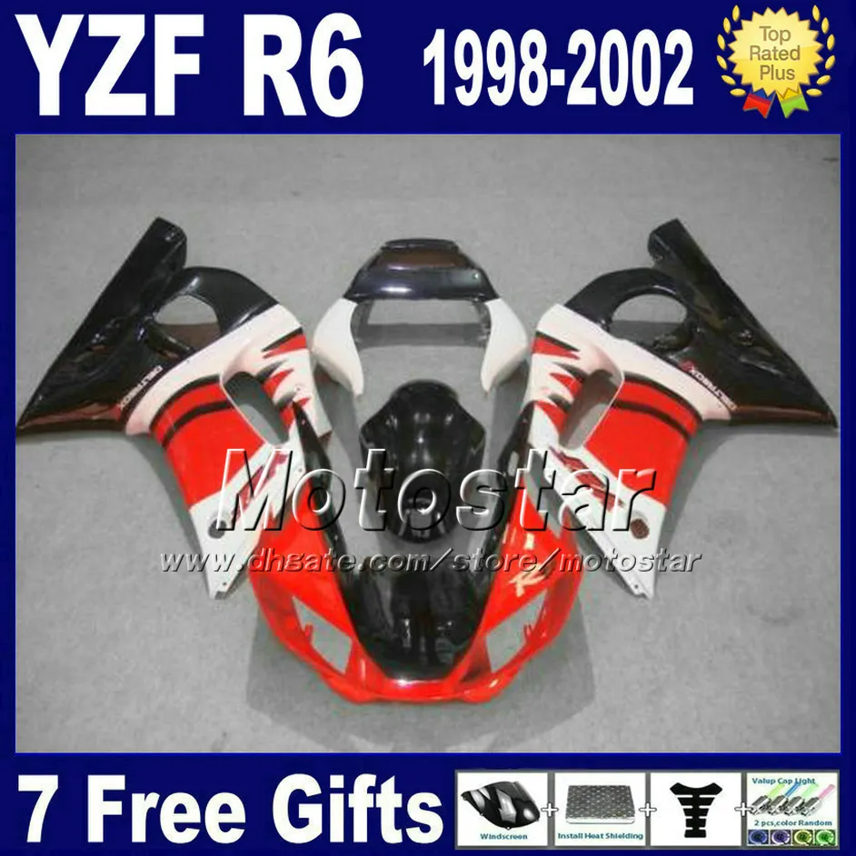 YAMAHA YZF 용 페어링 키트 600 98 99 00 01 02 검정 빨강 흰색 페어링 세트 YZF R6 YZF-R6 1998 - 2002 YZF600 VB69