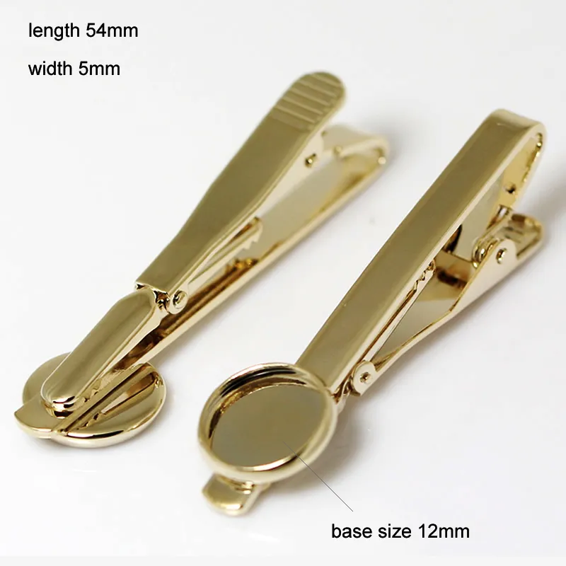 Beadsnice alta calidad 18K chapado en oro clip para corbata para los hombres hecho a mano clip de corbata con 12 mm de ajuste cabujón redondo 10 unids / lote ID 23646
