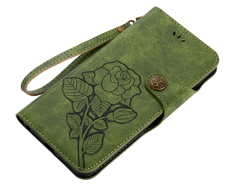 Flip-Cover für iPhone 8 7 6 5 4 Fall Leder Luxus Vintage Rose Fällen Abdeckungen für iPhone8 iPhone7 iPhone6 Plus Fall