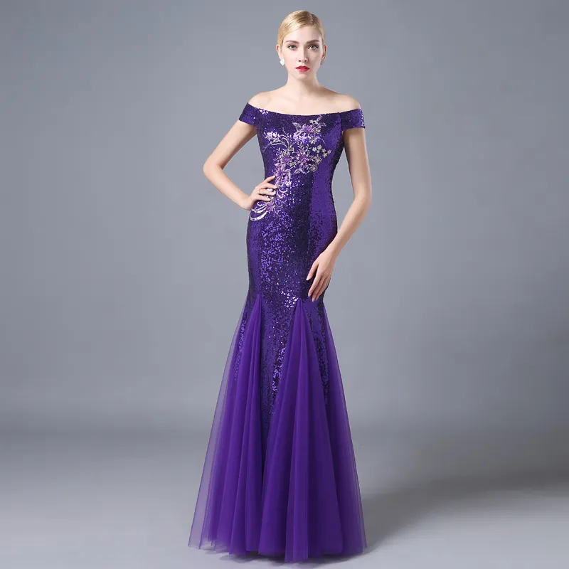 purple prom dresses 2016 2016 Mermaid Tulle Dress Purple Sequined Embroidery Applique Off-Shoulder  Lace-Up Evening Gown from Dhgate Evening Dresses
