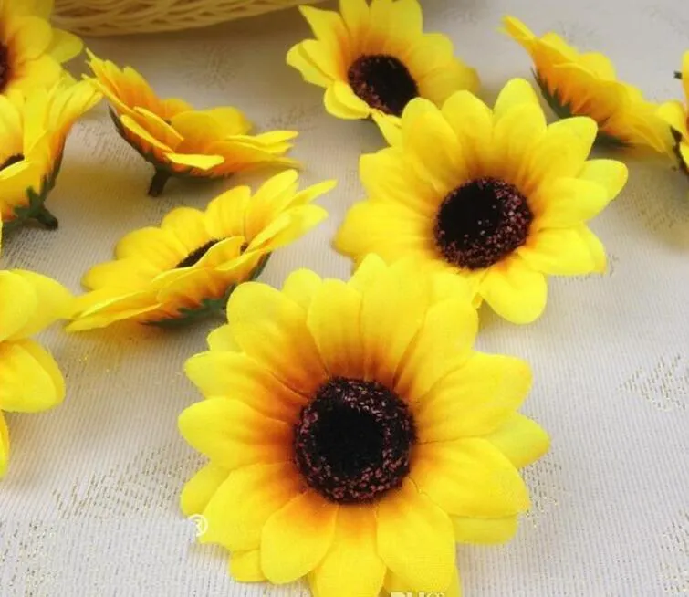 2.8 ''fleurs artificielles têtes de tournesol en soie fleur Simulation fleurs décoratives pour fête mariage maison vente en gros