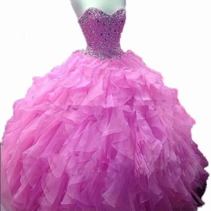 Nya högkvalitativa pärlor kristaller Ruffles bollklänning quinceanera klänningar 2020 Golvlängd Prom Party Sweet 16 Dress WD210