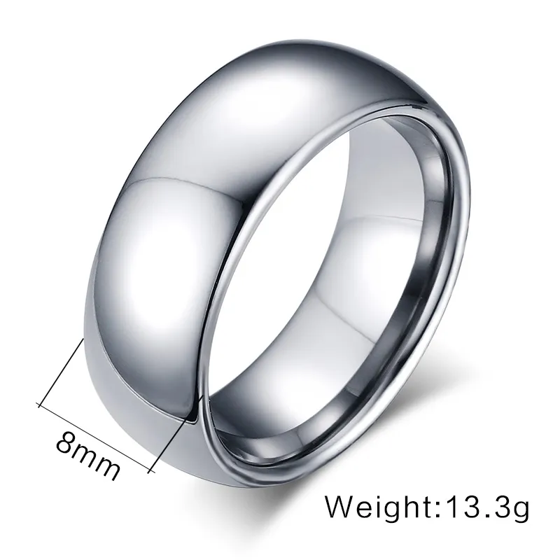 8mm Tungsten Steel Silver Plate Band Bray Simple Breats Rings Engraving287p