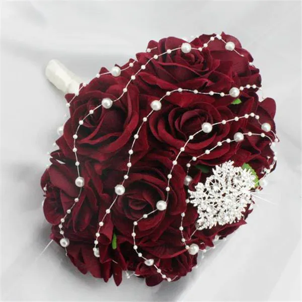 Handmade Wedding Rose Flower 2016 Handmade Wedding Rose Flower Bridal Bouquet Crystal Pearls Silk Satin Brooch Bridal Bouquet