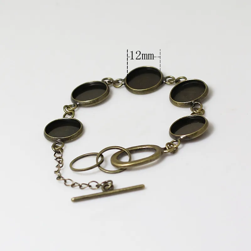 Bracelet en laiton Beadsnice vierge avec 5 réglages de lunette, bracelet artisanal pour boutons ronds de 12 mm, cabochon en verre et résine ID 12139