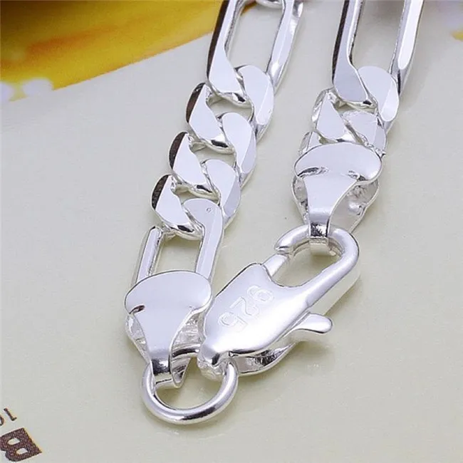 6MM Figaro chain bracelet plated 925 sterling silver men Fashion Jewelry Length 20CM Top quality 