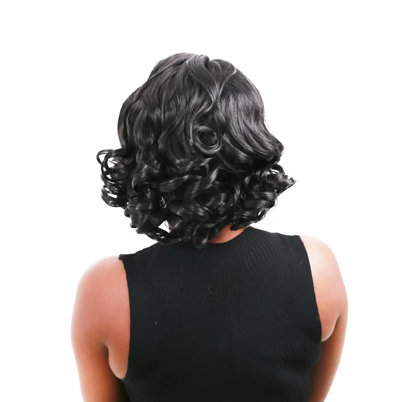 Femmes courtes naturelles bouclés cheveux perruques africain noir vague de corps synthétique Cosplay perruques mode lin résistant à la chaleur Afro moelleux perruque couvre-chef